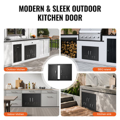 BBQ Access Door,762 x533 mm Double Outdoor Kitchen Door, Cold Plate Flush Mount Door, Wall Vertical Door with Handles and Ventss, for BBQ Island, Grilling Station, Outside Cabinet