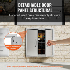 BBQ Access Door, 610x610 mm Double Outdoor Kitchen Door, Stainless Steel Flush Mount Door, Double Wall Vertical Door with Handles and Hooks, for BBQ Island, Grilling Station, Outside Cabinet