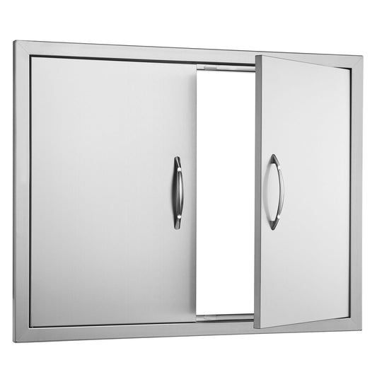 BBQ Access Door, 787x609 mm Double Outdoor Kitchen Door, Stainless Steel Flush Mount Door, Double Wall Vertical Door with Handles and Hooks, for BBQ Island, Grilling Station, Outside Cabinet