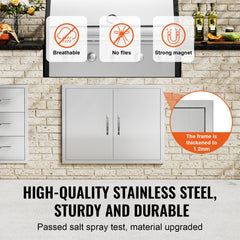 BBQ Access Door, 787x609 mm Double Outdoor Kitchen Door, Stainless Steel Flush Mount Door, Double Wall Vertical Door with Handles and Hooks, for BBQ Island, Grilling Station, Outside Cabinet