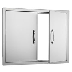 BBQ Access Door, 787x609 mm Double Outdoor Kitchen Door, Stainless Steel Flush Mount Door, Double Wall Vertical Door with Handles and Hooks, for BBQ Island, Grilling Station, Outside Cabinet