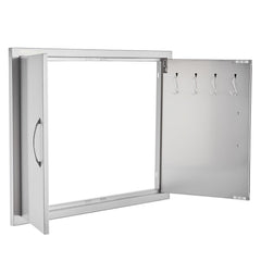 BBQ Access Door, 787x609 mm Double Outdoor Kitchen Door, Stainless Steel Flush Mount Door, Double Wall Vertical Door with Handles and Hooks, for BBQ Island, Grilling Station, Outside Cabinet