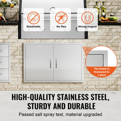 BBQ Access Door, 889x610 mm Double Outdoor Kitchen Door, Stainless Steel Flush Mount Door, Wall Vertical Door with Handles, for BBQ Island, Grilling Station, Outside Cabinet