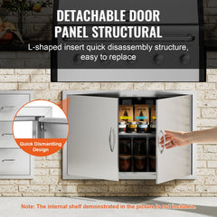 BBQ Access Door, 889x610 mm Double Outdoor Kitchen Door, Stainless Steel Flush Mount Door, Wall Vertical Door with Handles, for BBQ Island, Grilling Station, Outside Cabinet