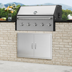BBQ Access Door, 889x610 mm Double Outdoor Kitchen Door, Stainless Steel Flush Mount Door, Wall Vertical Door with Handles, for BBQ Island, Grilling Station, Outside Cabinet