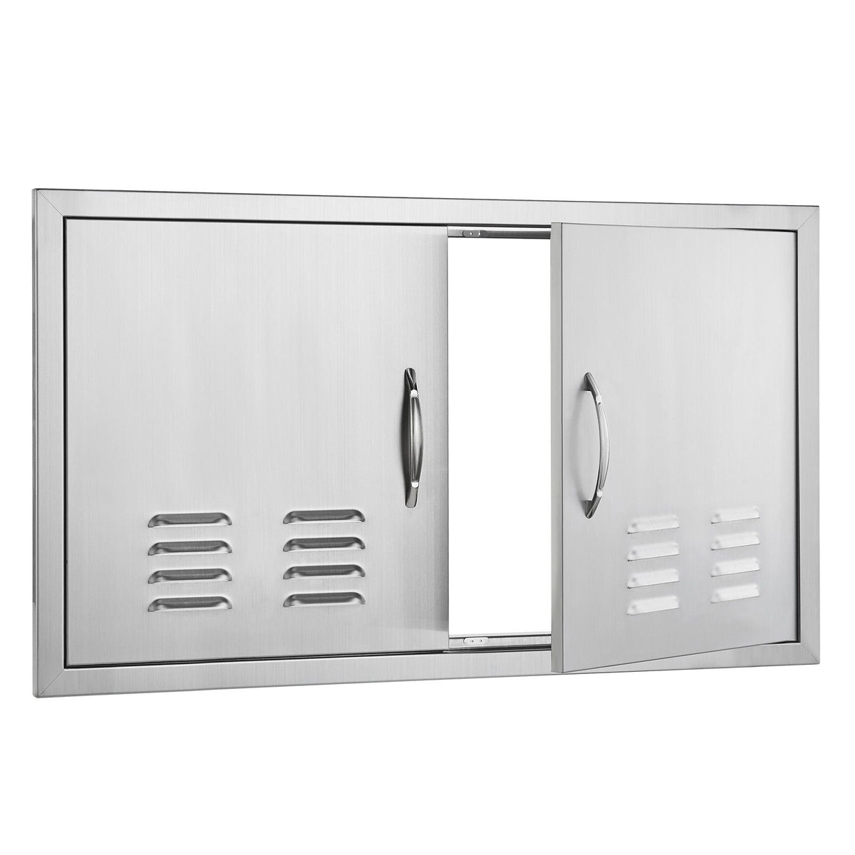 BBQ Access Door, 914x534 mm Double Outdoor Kitchen Door, Stainless Steel Flush Mount Door, Wall Vertical Door with Handles and Vents, for BBQ Island, Grilling Station, Outside Cabinet
