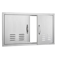 BBQ Access Door, 914x534 mm Double Outdoor Kitchen Door, Stainless Steel Flush Mount Door, Wall Vertical Door with Handles and Vents, for BBQ Island, Grilling Station, Outside Cabinet