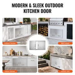 BBQ Access Door, 914x534 mm Double Outdoor Kitchen Door, Stainless Steel Flush Mount Door, Wall Vertical Door with Handles and Vents, for BBQ Island, Grilling Station, Outside Cabinet