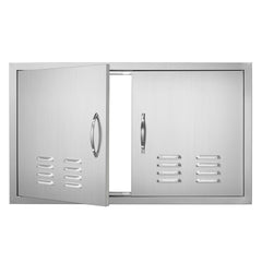 BBQ Access Door, 914x534 mm Double Outdoor Kitchen Door, Stainless Steel Flush Mount Door, Wall Vertical Door with Handles and Vents, for BBQ Island, Grilling Station, Outside Cabinet