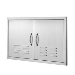 BBQ Access Door, 914x534 mm Double Outdoor Kitchen Door, Stainless Steel Flush Mount Door, Wall Vertical Door with Handles and Vents, for BBQ Island, Grilling Station, Outside Cabinet