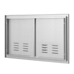 BBQ Access Door, 914x534 mm Double Outdoor Kitchen Door, Stainless Steel Flush Mount Door, Wall Vertical Door with Handles and Vents, for BBQ Island, Grilling Station, Outside Cabinet