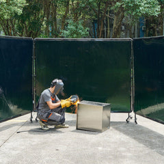 Welding Screen with Frame, 3-Panel 1.74 x 2.34m Welding Curtain Screen, Flame-Resistant Vinyl Protection Screens with 12 Wheels & 6-Level UV Protection for Workshop/Industrial Use, Dark Green
