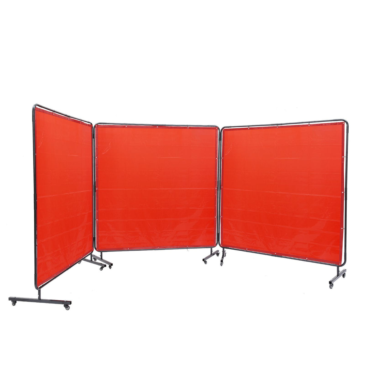 Welding Screen with Frame, 6' x 6' 3 Panel Welding Curtain Screens, Flame-Resistant Vinyl Welding Protection Screen on 12 Swivel Wheels (6 Lockable), Moveable & Professional for Workshop, Red