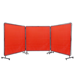 Welding Screen with Frame, 6' x 6' 3 Panel Welding Curtain Screens, Flame-Resistant Vinyl Welding Protection Screen on 12 Swivel Wheels (6 Lockable), Moveable & Professional for Workshop, Red