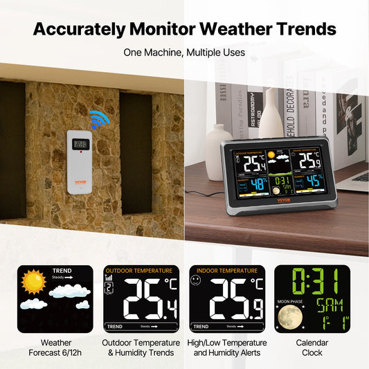 Weather Station Indoor Outdoor, Large Color Display, Wireless Digital Home Weather Station, with Sensor Atomic Clock Adjustable Backlight Forecast Data Calendar Alarm Alert Temperature