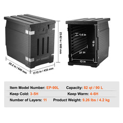 Insulated Food Pan Carrier, 90L Hot Box for Catering, LLDPE Food Box Carrier with Double Buckles, Front Loading Food Warmer for Restaurant, Canteen, etc.