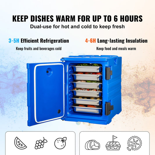 Insulated Food Pan Carrier, 90L Hot Box for Catering, Food Box Carrier with Double Buckles, Front Loading Food Warmer with Handles, Stackable End Loader for Restaurant, Canteen