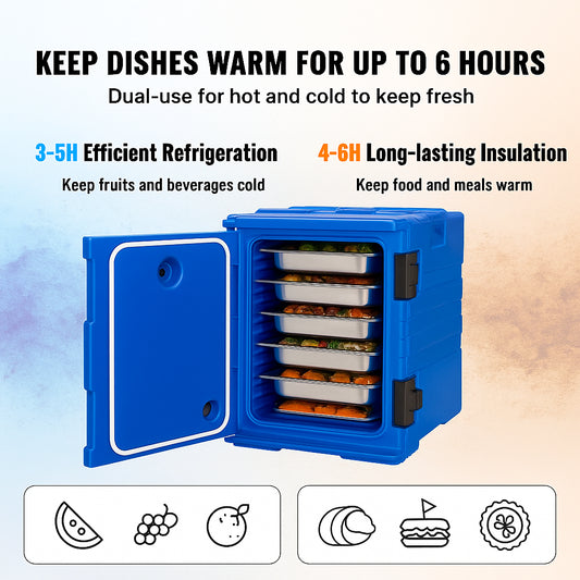 Insulated Food Pan Carrier, 90L Hot Box for Catering, Food Box Carrier with Double Buckles, Front Loading Food Warmer with Handles, Stackable End Loader for Restaurant, Canteen