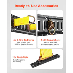 E-Track Tie-Down Rail Kit, 4 Pack 0.4 m E Tracks Set, 21 Pcs Includes 2 Ratchet Straps & 4 O-Rings & 4 Tie-Offs with D-Ring & 2 Single Slots & 8 End Caps & 1 Bag, Fit for Garages Vans Trailers