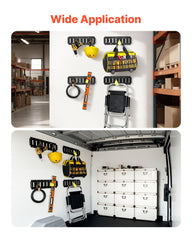 E-Track Tie-Down Rail Kit, 4 Pack 0.4 m E Tracks Set, 21 Pcs Includes 2 Ratchet Straps & 4 O-Rings & 4 Tie-Offs with D-Ring & 2 Single Slots & 8 End Caps & 1 Bag, Fit for Garages Vans Trailers
