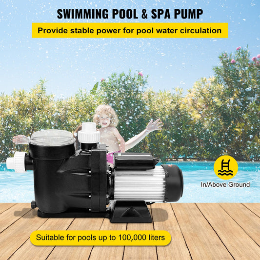 Swimming Pool Filter Pump 2.5HP, 1850W Swimming Pool Pump 148GPM, Single Speed Filter for Spa Water Circulation Above Ground Apply Swimming Pool, Bathtub