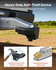 Trailer Hitch Lock Kit, Compatible with 58.7 mm Couplers, Heavy-Duty Anti-Theft Trailer Ball Lock with 3 Keys & Padlock, Prying-Resistant & Impact-Resistant, Fits for RVs, Boats, Trailers