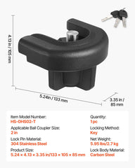 Trailer Hitch Lock, Compatible with 50.8 mm Couplers, Heavy-Duty Anti-Theft Trailer Ball Lock with 3 Keys, Prying-Resistant & Impact-Resistant, Fits for RVs, Boats, Off-Road Vehicles, Trailers