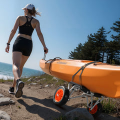 Kayak Cart, 113.4 kg Load Capacity, Foldable Kayak Trolley with 25.4 cm Solid Rubber Tires & 1 Ratchet Strap, Paddle Board Trolley for Carrying Kayaks, Canoes, Paddleboards, Float Mats,Jon Boats