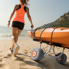 Kayak Cart, 158.8 kg Load Capacity, Kayak Trolley with 30.5 cm Inflatable PU Tires & 2 Straps, Assembles & Disassembles Within Seconds, Paddle Board Trolley for Carrying Kayaks and Canoes