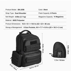 Tactical Range Backpack for 6 Pistols Gun Backpack Black