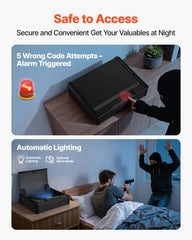 Gun Safe, Heavy Duty Handgun Safe with Fingerprint/Password/Key, 3-Way Quick Access Firearm Case Box with Lighting for 2 Pistols & 2 Magazines, Pistol Gun Box for Nightstand Bedside Desk Car