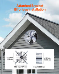 380 mm Gable Mount Fan 1300 CFM Attic Vent Fan with Adjustable Thermostat