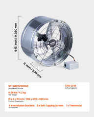 380 mm Gable Mount Fan 1300 CFM Attic Vent Fan with Adjustable Thermostat
