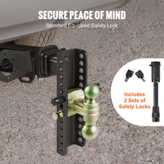 Adjustable Trailer Hitch, 25.4 cm Drop & 21.59 cm Rise Hitch Ball Mount with 5.08 cm Receiver, Solid Tube, 6350 kgs GTW, 5.08 cm & 5.08-0.79 cm 45# Steel Tow Balls with Key Lock for Truck Towing