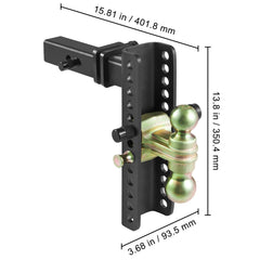 Adjustable Trailer Hitch, 25.4 cm Drop & 21.59 cm Rise Hitch Ball Mount with 5.08 cm Receiver, Solid Tube, 6350 kgs GTW, 5.08 cm & 5.08-0.79 cm 45# Steel Tow Balls with Key Lock for Truck Towing