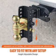 Adjustable Trailer Hitch, 152.4 mm Drop & 114.3 mm Rise Hitch Ball Mount with 50.8 mm Receiver, Solid Tube, 6350 kg GTW, 50.8 mm and 58.7 mm 45# Steel Tow Balls with Key Lock for Truck Towing