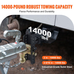 Adjustable Trailer Hitch, 152.4 mm Drop & 114.3 mm Rise Hitch Ball Mount with 50.8 mm Receiver, Solid Tube, 6350 kg GTW, 50.8 mm and 58.7 mm 45# Steel Tow Balls with Key Lock for Truck Towing