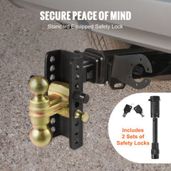 Adjustable Trailer Hitch, 152.4 mm Drop & 114.3 mm Rise Hitch Ball Mount with 50.8 mm Receiver, Solid Tube, 6350 kg GTW, 50.8 mm and 58.7 mm 45# Steel Tow Balls with Key Lock for Truck Towing