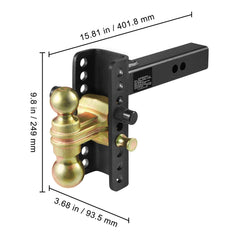 Adjustable Trailer Hitch, 152.4 mm Drop & 114.3 mm Rise Hitch Ball Mount with 50.8 mm Receiver, Solid Tube, 6350 kg GTW, 50.8 mm and 58.7 mm 45# Steel Tow Balls with Key Lock for Truck Towing