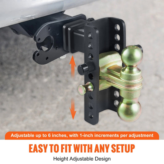 Adjustable Trailer Hitch, 152.4 mm Drop & 114.3 mm Rise Hitch Ball Mount with 50.8 mm Receiver, Solid Tube, 6350 kg GTW, 50.8 mm and 58.7 mm 45# Steel Tow Balls with Key Lock for Truck Towing
