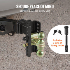 Adjustable Trailer Hitch, 15cm Drop & 11.43cm Rise Hitch Ball Mount with 6.35cm Receiver, Solid Tube, 6577 kgs GTW, 5.08cm & 5.08-0.79cm 45# Steel Tow Balls with Key Lock for Truck Towing