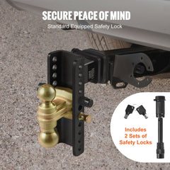 Adjustable Trailer Hitch, 203.2 mm Drop & 165.1 mm Rise Hitch Ball Mount with 63.5 mm Receiver, Solid Tube, 6577 kg GTW, 50.8 mm & 58.7 mm 45# Steel Tow Balls with Key Lock for Truck Towing