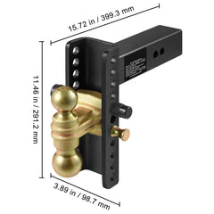 Adjustable Trailer Hitch, 203.2 mm Drop & 165.1 mm Rise Hitch Ball Mount with 63.5 mm Receiver, Solid Tube, 6577 kg GTW, 50.8 mm & 58.7 mm 45# Steel Tow Balls with Key Lock for Truck Towing