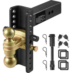 Adjustable Trailer Hitch, 203.2 mm Drop & 165.1 mm Rise Hitch Ball Mount with 63.5 mm Receiver, Solid Tube, 6577 kg GTW, 50.8 mm & 58.7 mm 45# Steel Tow Balls with Key Lock for Truck Towing