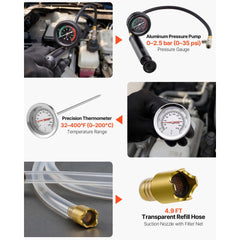 Coolant Pressure Tester Kit, 47Pcs Radiator Vacuum Refill Kit with 3 Metal Adapters, Universal Fit, Automotive Cooling System Pressure Tester Tool, with Pressures Pump & Plastic Filler