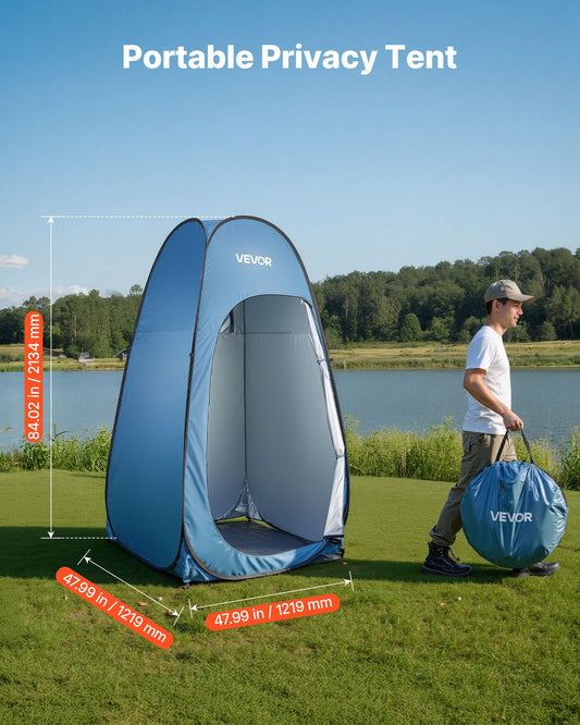 Pop up Shower Tent, Instant Portable Privacy Tent Changing Room with Hanging Bag, Ground Stakes, Ropes, Carry Bag, 190T Polyester with Silver Coating, Quick Setup, for Camping, Beach, Fishing
