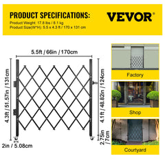 Single Folding Security Gate Folding Door Gate 48"H x 66"W Scissor Gate