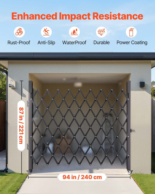 Single Folding Security Gate, 85" H x 95" W Folding Door Gate, Steel Accordion Security Gate, Flexible Expanding Security Gate, Rolling Barricade Gate, Scissor Gate/Door with Padlock
