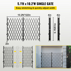 Double Folding Security Gate Folding Door Gate 5.1' H x 10.2' W Scissor Gate