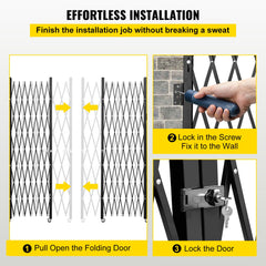 Double Folding Security Gate Folding Door Gate 5.1' H x 10.2' W Scissor Gate